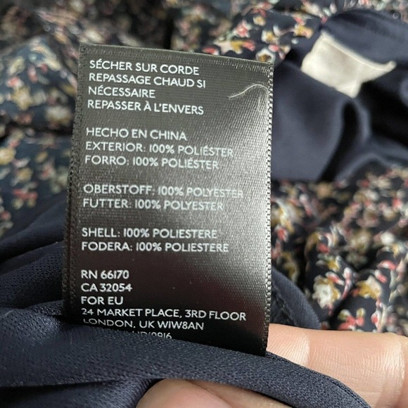 Urban Outfitters Large Floral Dress Navy Long Sleeves V Neck Cottage Cor… - Picture 7 of 7